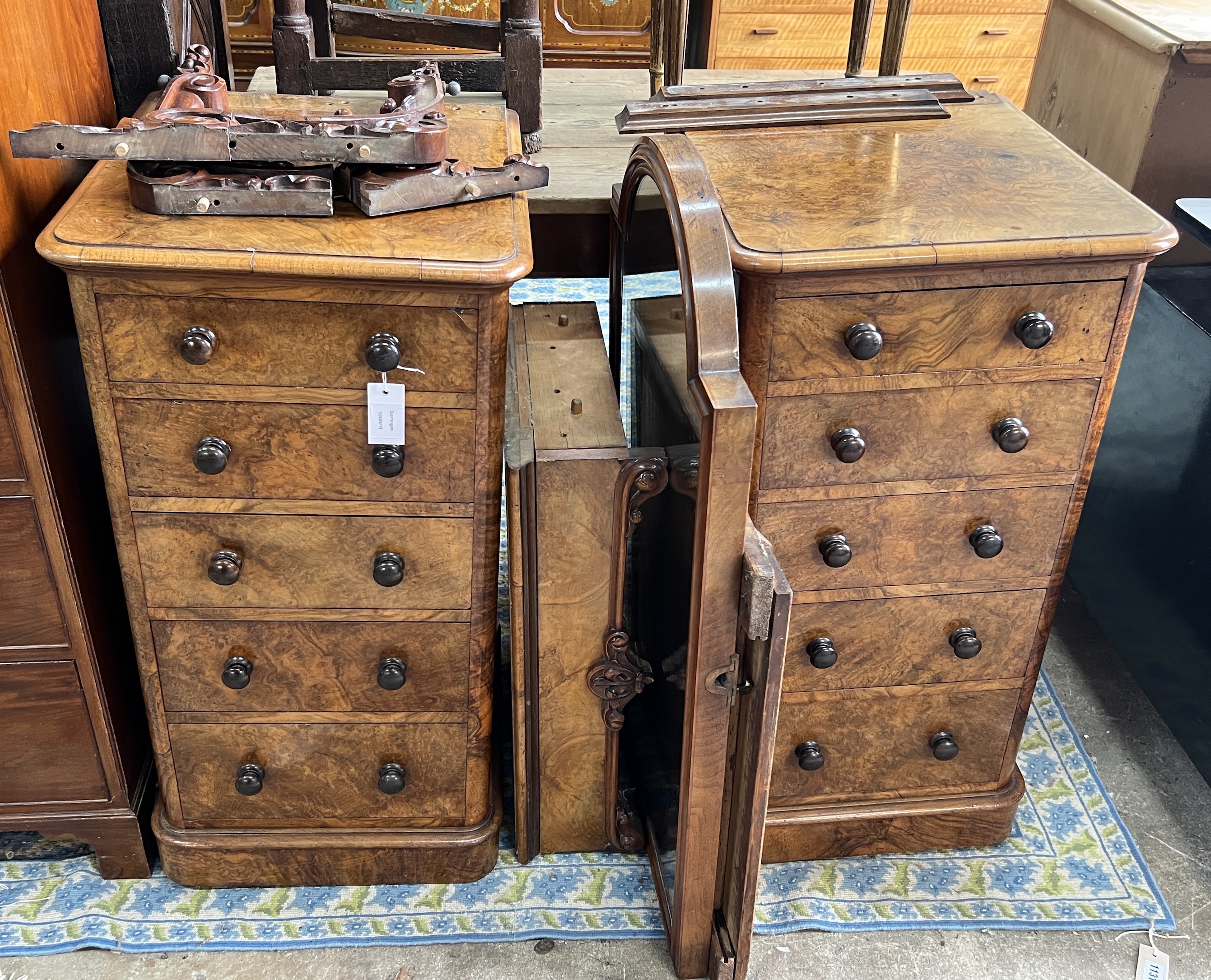 A large Victorian walnut duchess dressing table, width 154cm, depth 50cm, height 168cm